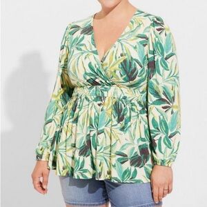 TORRID Floral Green Wrap Top 5X